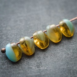 Pétales turquoise ambre 8x6mm X30 Perles verre tchèque semi-opaque