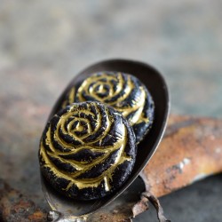 Boutons de rose noir bronze 18mm X2 Perles verre tchèque mat