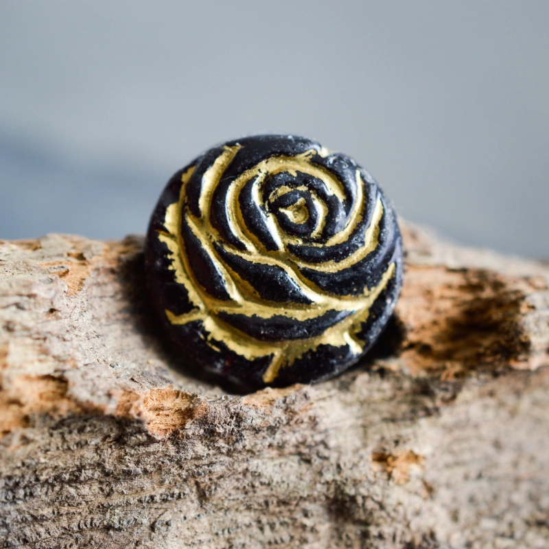 Boutons de rose noir bronze 18mm X2 Perles verre tchèque mat