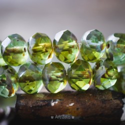 Rondelles Picasso vert Péridot 8x6mm X10 Perles verre tchèque transparent