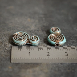 Perles spirales turquoise bronze 16mm X2 Perles verre tchèque mat