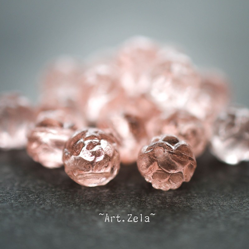 Boutons de rose saumon clair 7mm X10 Perles de verre tchèque transparent