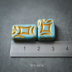 Perle rectangle bleu ciel 19mm X2 Grandes Perles Verre Tchèque Mat
