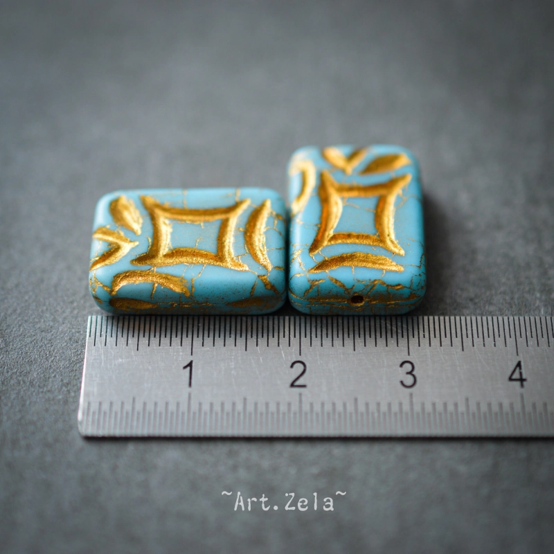 Perle rectangle bleu ciel 19mm X2 Grandes Perles Verre Tchèque Mat