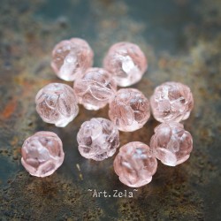 Boutons de rose saumon clair 7mm X10 Perles de verre tchèque transparent