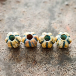 Melons Picasso bleu ivoire 8mm X10 Perles verre tchèque rustiques