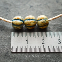 Melons Picasso bleu ivoire 8mm X10 Perles verre tchèque rustiques