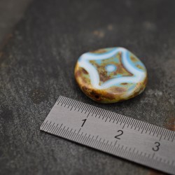 Perle motif croix stylisée bleu 21mm X2 Perles Verre Tchèque