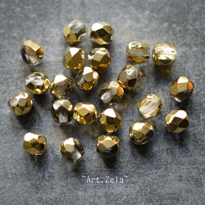 Perles facettes transparentes doré 4mm X40 Perles verre tchèque premium