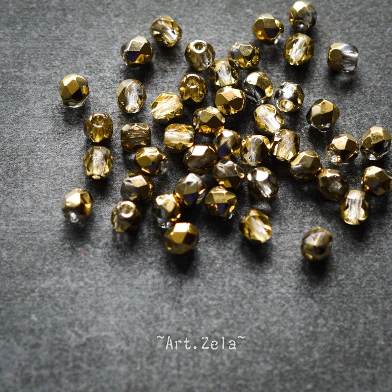 Perles facettes transparentes doré 4mm X40 Perles verre tchèque premium