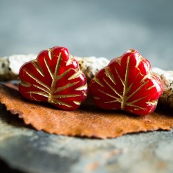 Feuille d'érable rouge bronze 13mm X4 Perles verre tchèque