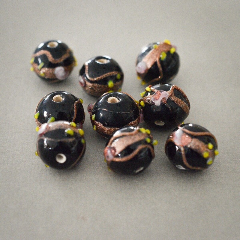 Perles verre noires 10~14mm X6 Perles artisanales opaques