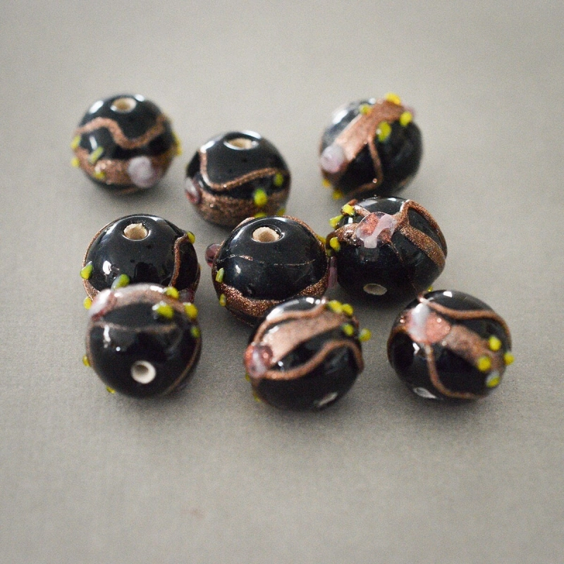 Perles verre noires 10~14mm X6 Perles artisanales opaques