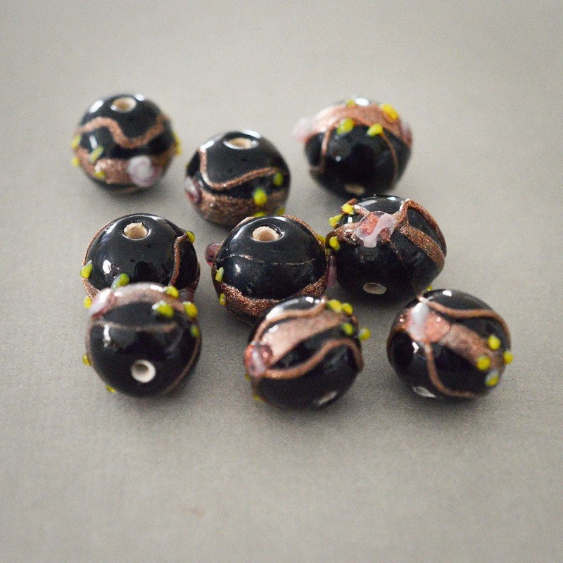 Perles verre noires 10~14mm X6 Perles artisanales opaques