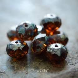 Rondelles mix ambre rose Picasso 11mm X6 Perles verre tchèque