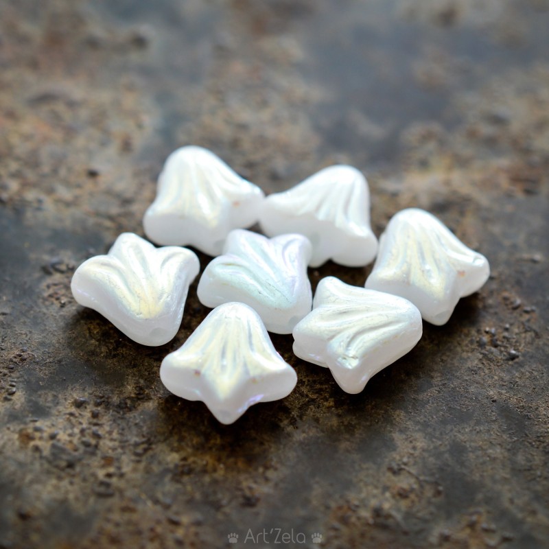 Lys blanc pur finition AB métallisée 9mm X10 Perles verre tchèque