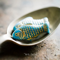 Poisson bleu doré opaque 25mm X4 Perles verre tchèque