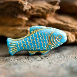 Poisson bleu doré opaque 25mm X4 Perles verre tchèque
