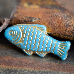 Poisson bleu doré opaque 25mm X4 Perles verre tchèque