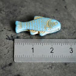 Poisson bleu doré opaque 25mm X4 Perles verre tchèque