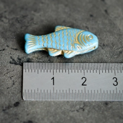 Poisson bleu doré opaque 25mm X4 Perles verre tchèque