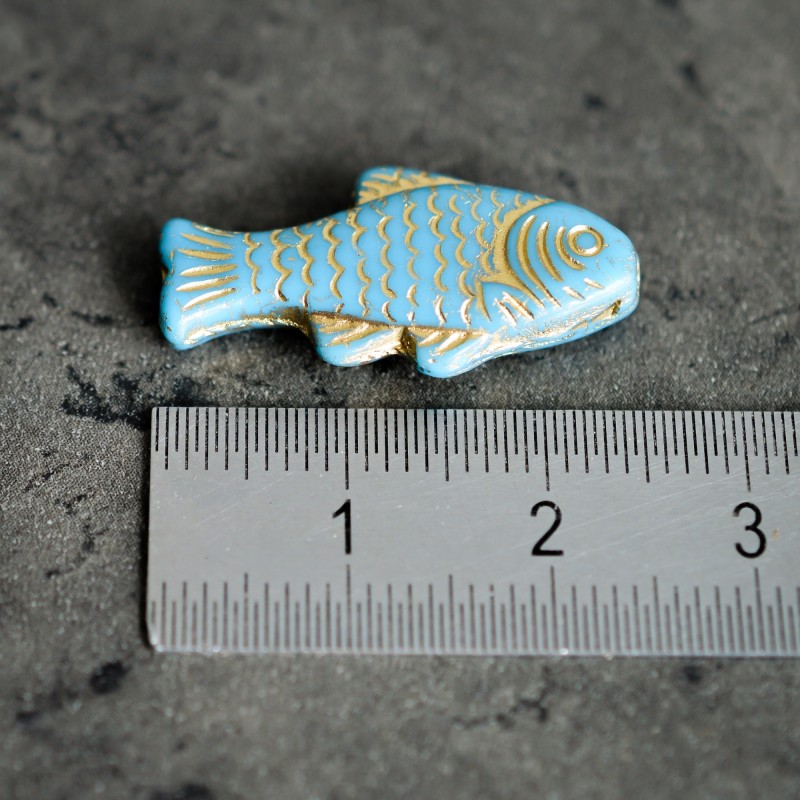 Poisson bleu doré opaque 25mm X4 Perles verre tchèque