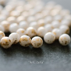 Perles rondes blanc doré 4mm X40 Perles verre tchèque