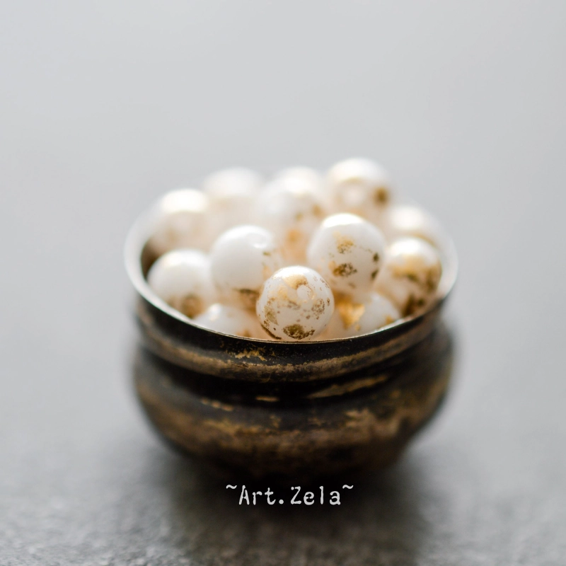 Perles rondes blanc doré 4mm X40 Perles verre tchèque