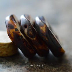 Croix Picasso marron beige 21mm X2 Perles verre tchèque