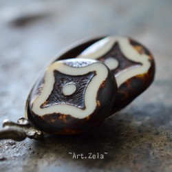 Croix Picasso marron beige 21mm X2 Perles verre tchèque