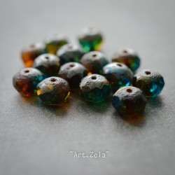 Rondelles vert ambre bleu 8x6mm X10 Perles verre tchèque Picasso