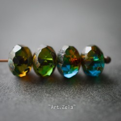 Rondelles vert ambre bleu 8x6mm X10 Perles verre tchèque Picasso