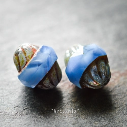 Bicône bleu opalescent Picasso 11mm X2 Perles verre tchèque opalescent
