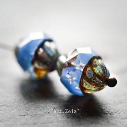 Bicône bleu opalescent Picasso 11mm X2 Perles verre tchèque opalescent