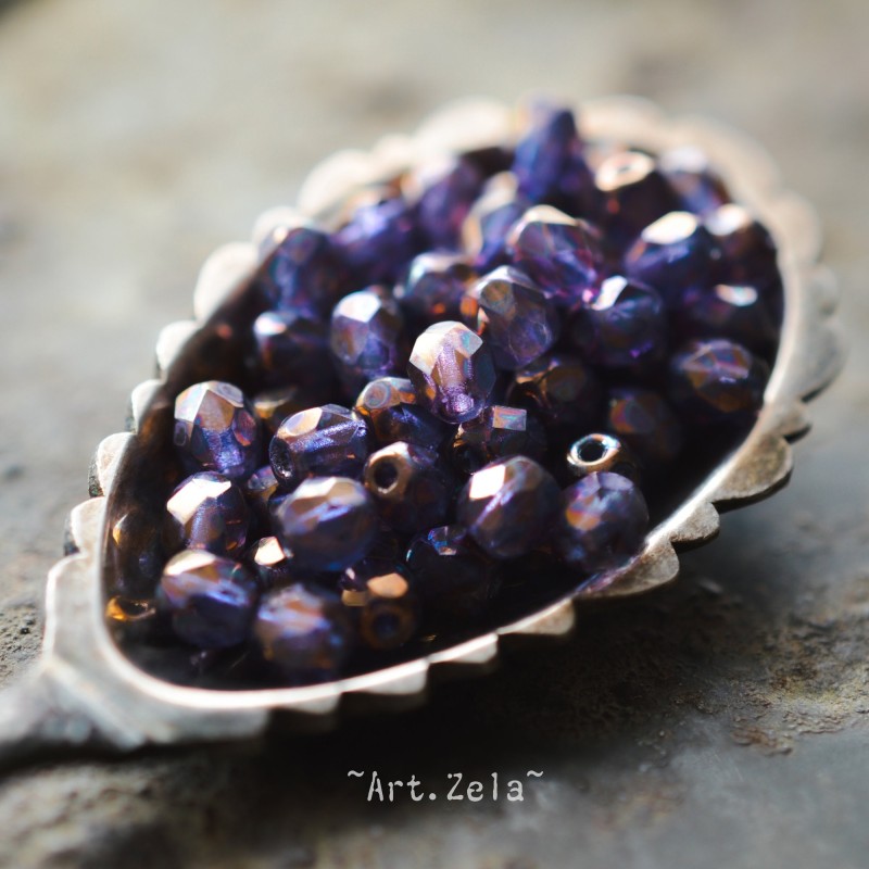 Facettes violet bronze 4mm X40 Petites Perles Verre Tchèque