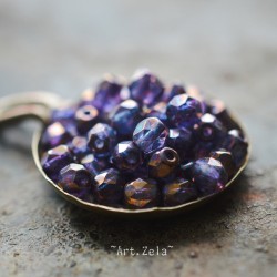 Facettes violet bronze 4mm X40 Petites Perles Verre Tchèque