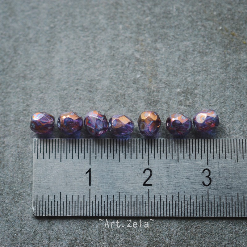 Facettes violet bronze 4mm X40 Petites Perles Verre Tchèque