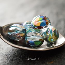 Melon facetté bleu kaléidoscope 8/10mm X4 Perles verre tchèque