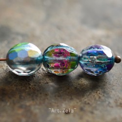 Melon facetté bleu kaléidoscope 8/10mm X4 Perles verre tchèque