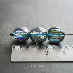 Melon facetté bleu kaléidoscope 8/10mm X4 Perles verre tchèque