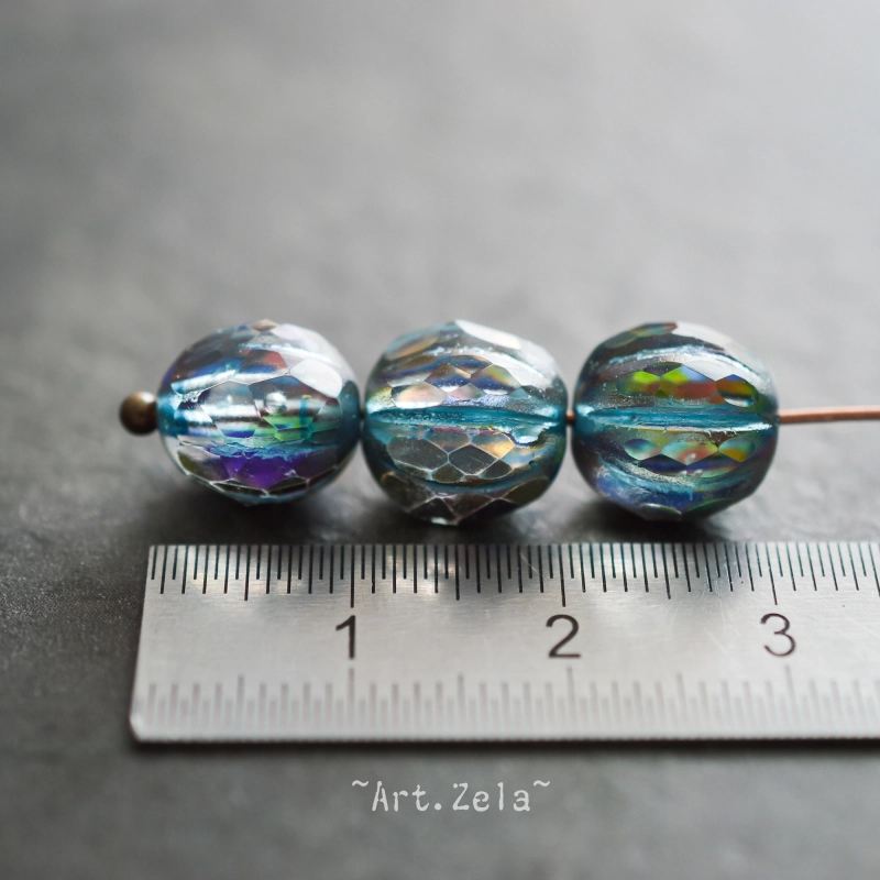 Melon facetté bleu kaléidoscope 8/10mm X4 Perles verre tchèque