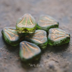 Lys vert bronze opalescent 13mm X6 Perles verre tchèque mat