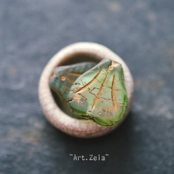 Lys vert bronze opalescent 13mm X6 Perles verre tchèque mat