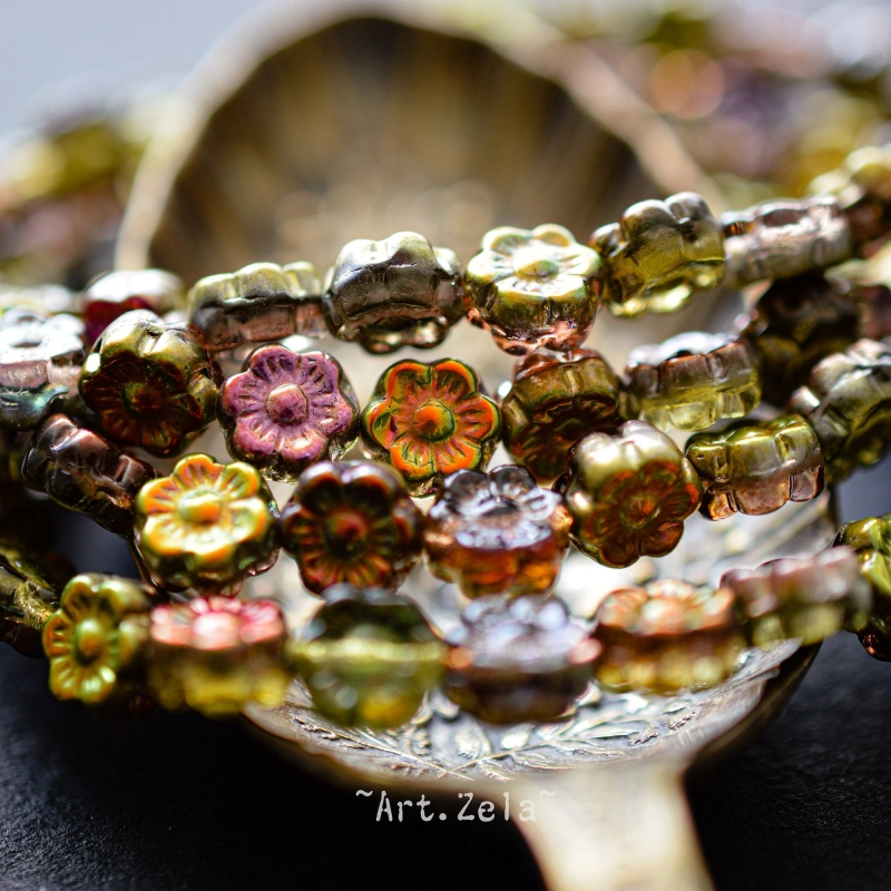 Fleurs hawaïennes multicolores 6mm X25 Perles verre tchèque métallisé
