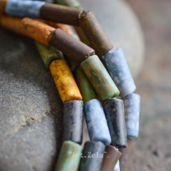 Tubes Picasso mat 9X4mm X26 Perles Verre Tchèque Mélange Rustique