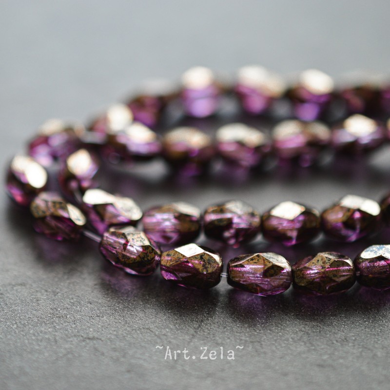 Olives facettées violet bronze 7x5mm X10 Perles verre tchèque premium