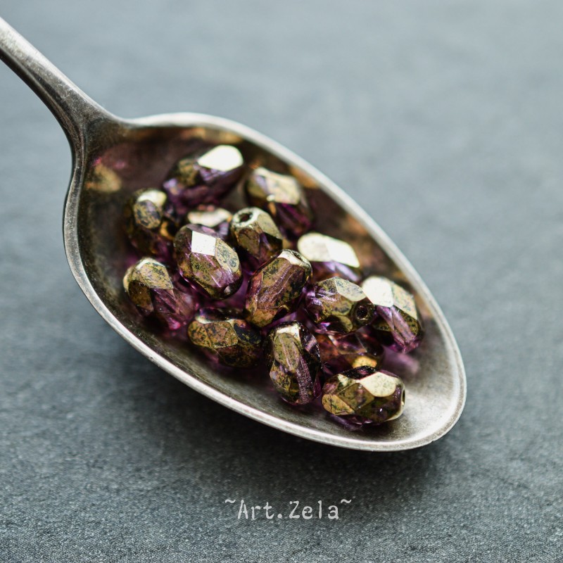 Olives facettées violet bronze 7x5mm X10 Perles verre tchèque premium