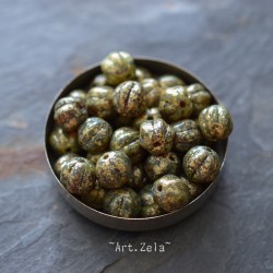 Melons Picasso vert doré 8mm X8 Perles verre tchèque