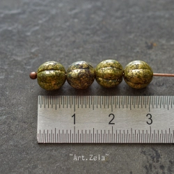 Melons Picasso vert doré 8mm X8 Perles verre tchèque