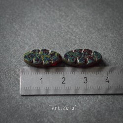 Pétales grenat Picasso 18mm X2 Grandes perles verre tchèque